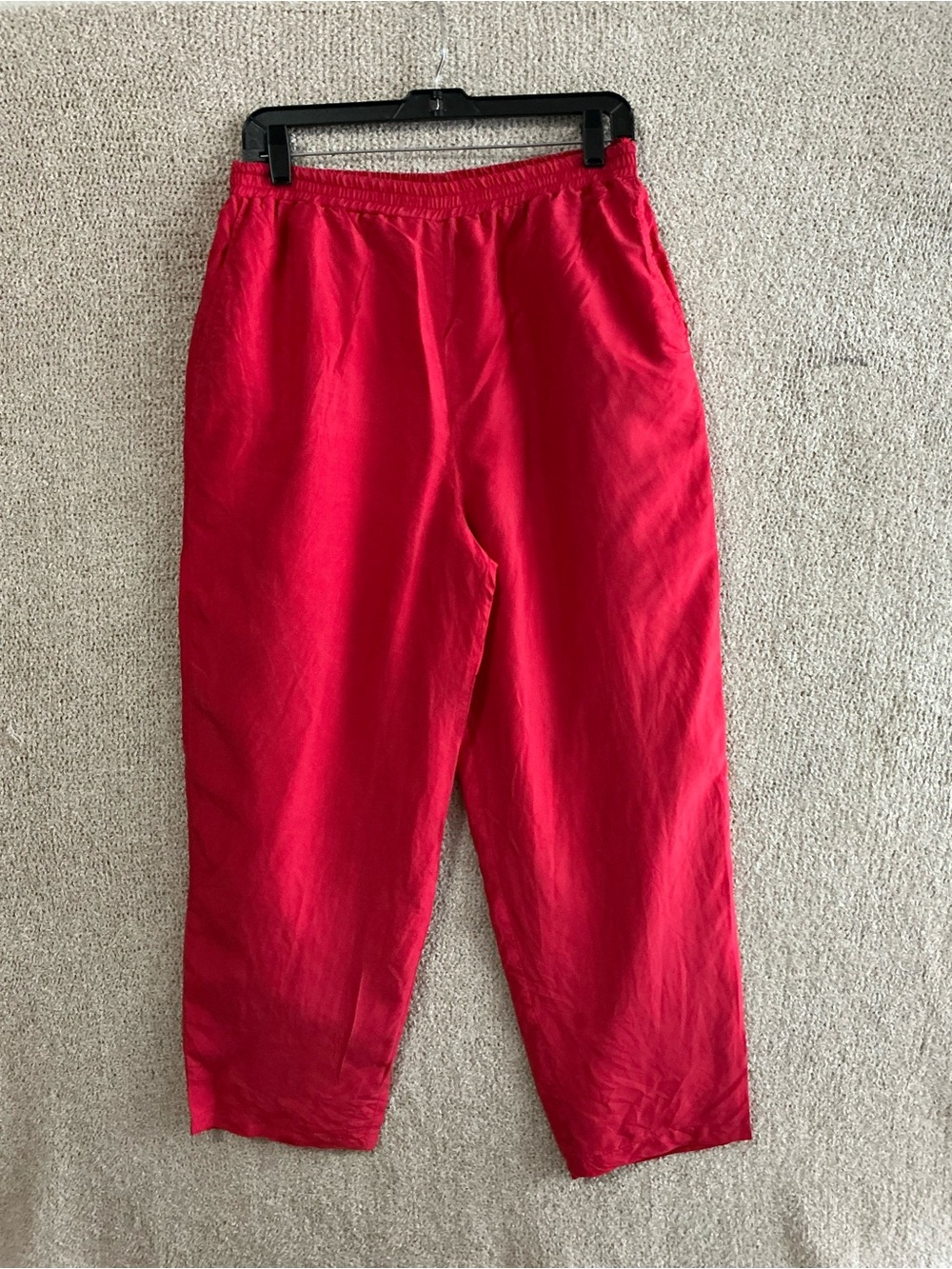 VTG Saint Germain Paris Women’s Sz M Red 100% Silk Pull-On Pants Elastic Waist